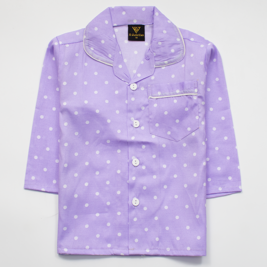 Girls Night Suit Full Sleeves Color Light-Purple Code-H