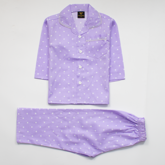 Girls Night Suit Full Sleeves Color Light-Purple Code-H