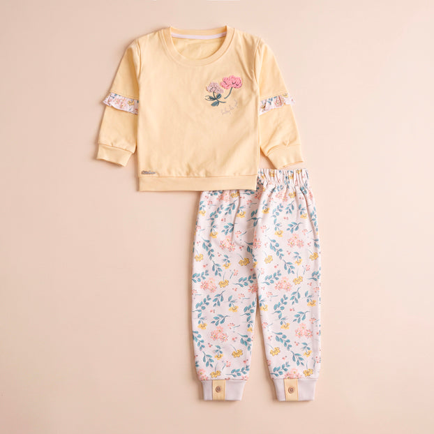 Infant Girls 2 Pcs Suit – Peach, Green & Yellow Winter Set (6-9 & 9-12 Months)