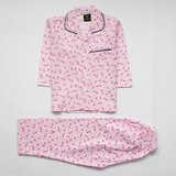 Girls Night Suit Full Sleeves Color White-Pink Code-G