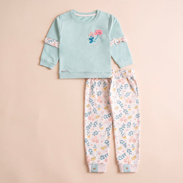 Infant Girls 2 Pcs Suit – Peach, Green & Yellow Winter Set (6-9 & 9-12 Months)