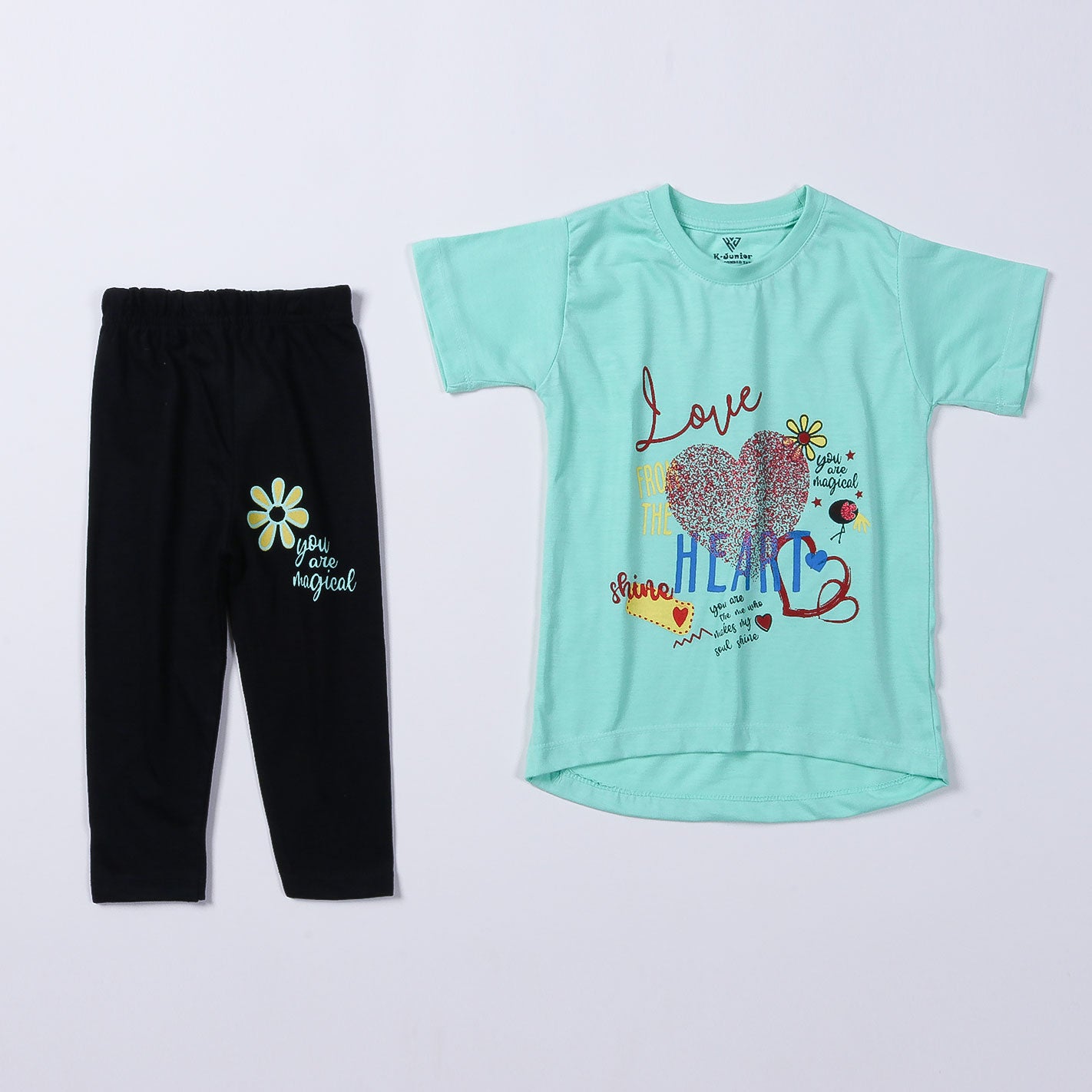 Girls Half Sleeves 2 Piece Suit (Love-Heart)