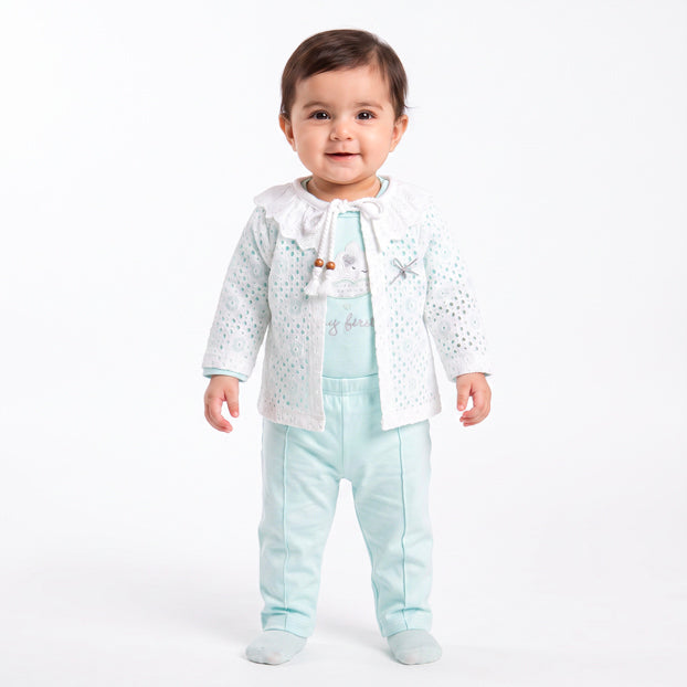 Infant Girls 3 Pcs Suit – Trendy Green, Peach & Pink Outfit Set (3-6 Months)