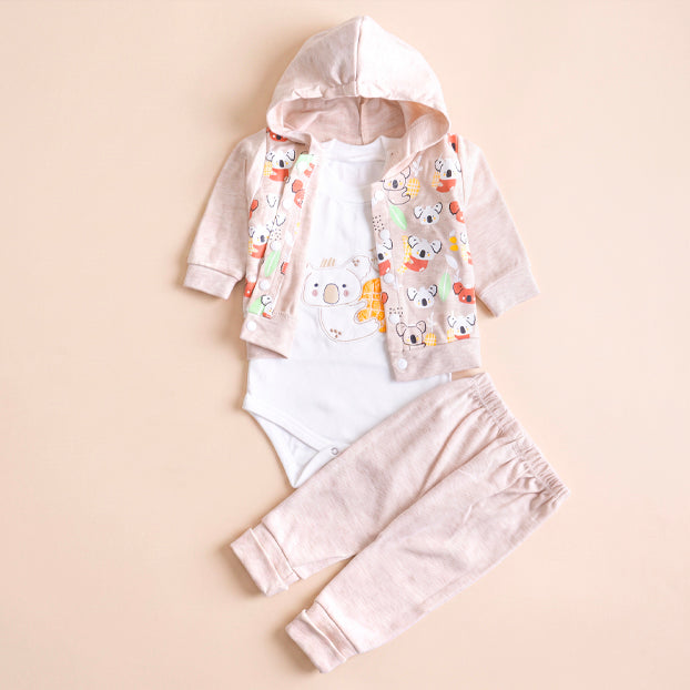 Infant Girls 3 Pcs Suit – Grey, Sky Blue & Skin Tone Winter Set (3-6 Months)
