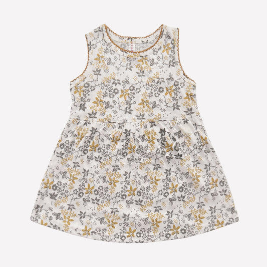 Girls Printed Frock Color White-Olive