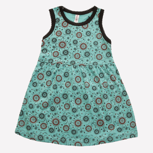 Girls Printed Frock Color S-Blue Code-A