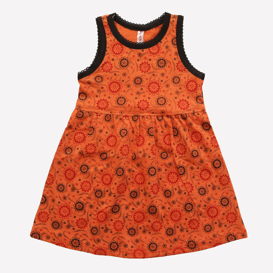 Girls Printed Frock Color Orange Code-A