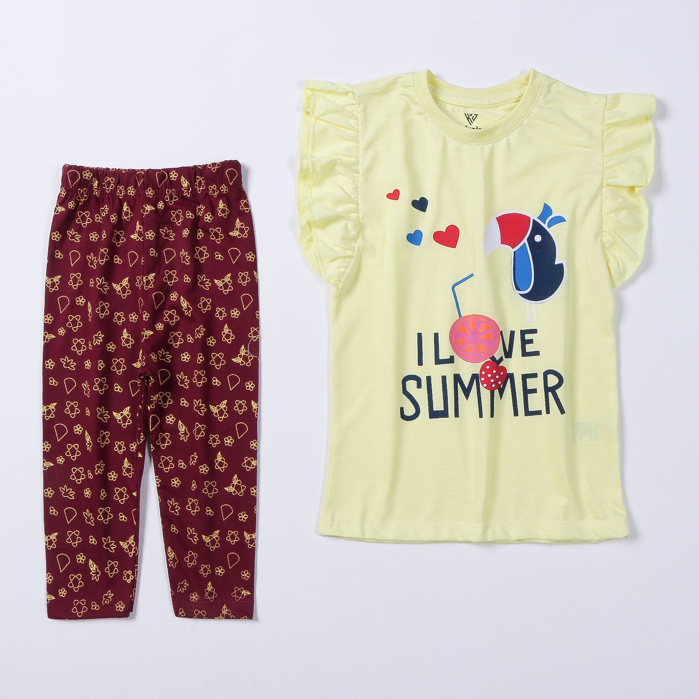 Girls Half Sleeves 2 Piece Suit  (Love Summer)