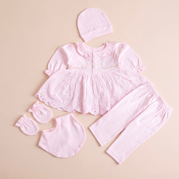 Infant Girls 3 Pcs Suit – Peach, Green, Pink & Yellow Set (3-6 Months)