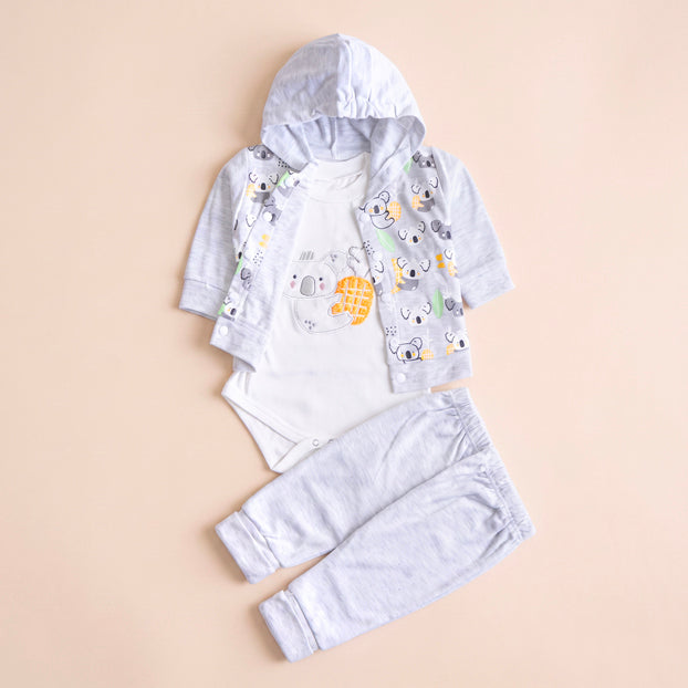 Infant Girls 3 Pcs Suit – Grey, Sky Blue & Skin Tone Winter Set (3-6 Months)
