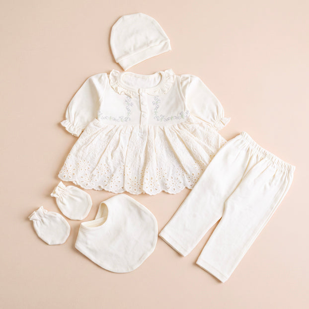 Infant Girls 3 Pcs Suit – Peach, Green, Pink & Yellow Set (3-6 Months)