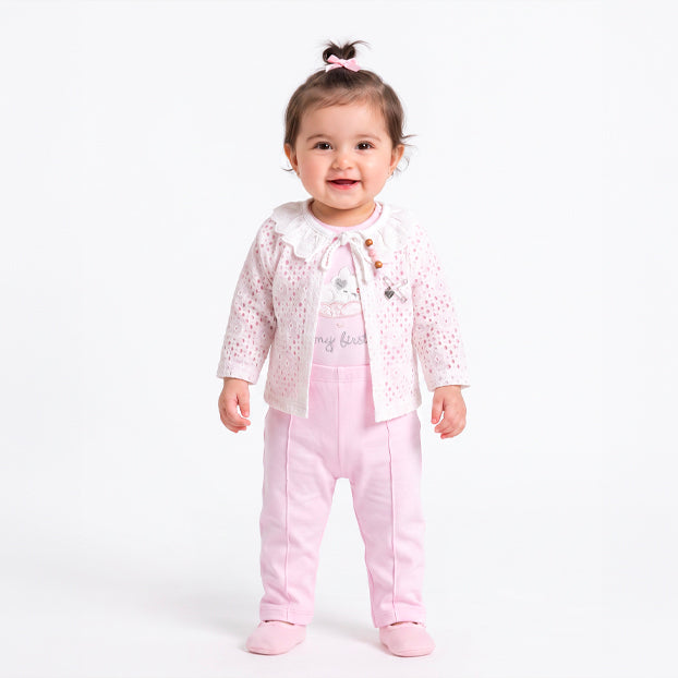 Infant Girls 3 Pcs Suit – Trendy Green, Peach & Pink Outfit Set (3-6 Months)