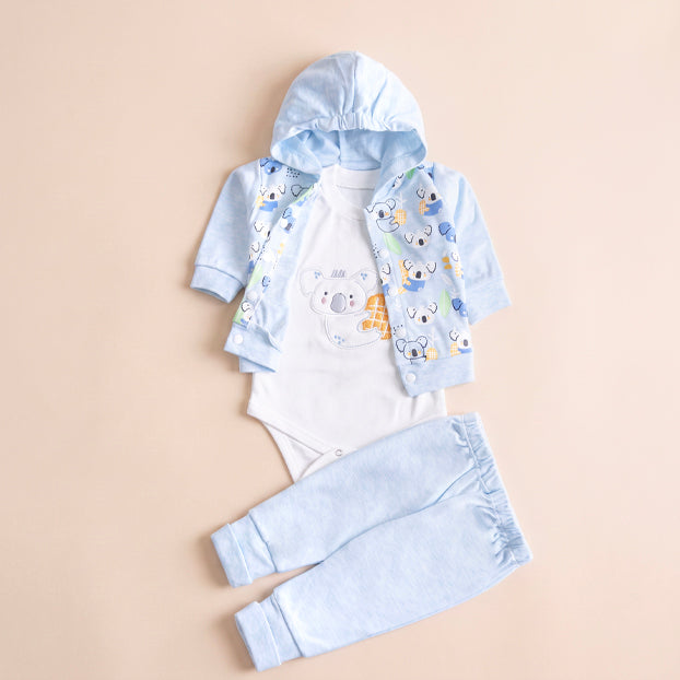 Infant Girls 3 Pcs Suit – Grey, Sky Blue & Skin Tone Winter Set (3-6 Months)