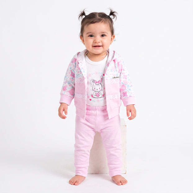 Infant Girls 3 Pcs Suit – Cozy Green, Peach & Pink Baby Outfit Set (3-6 Months)