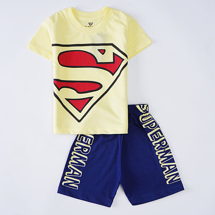 Boys Half Sleeves 2 Piece Suit (Super man)