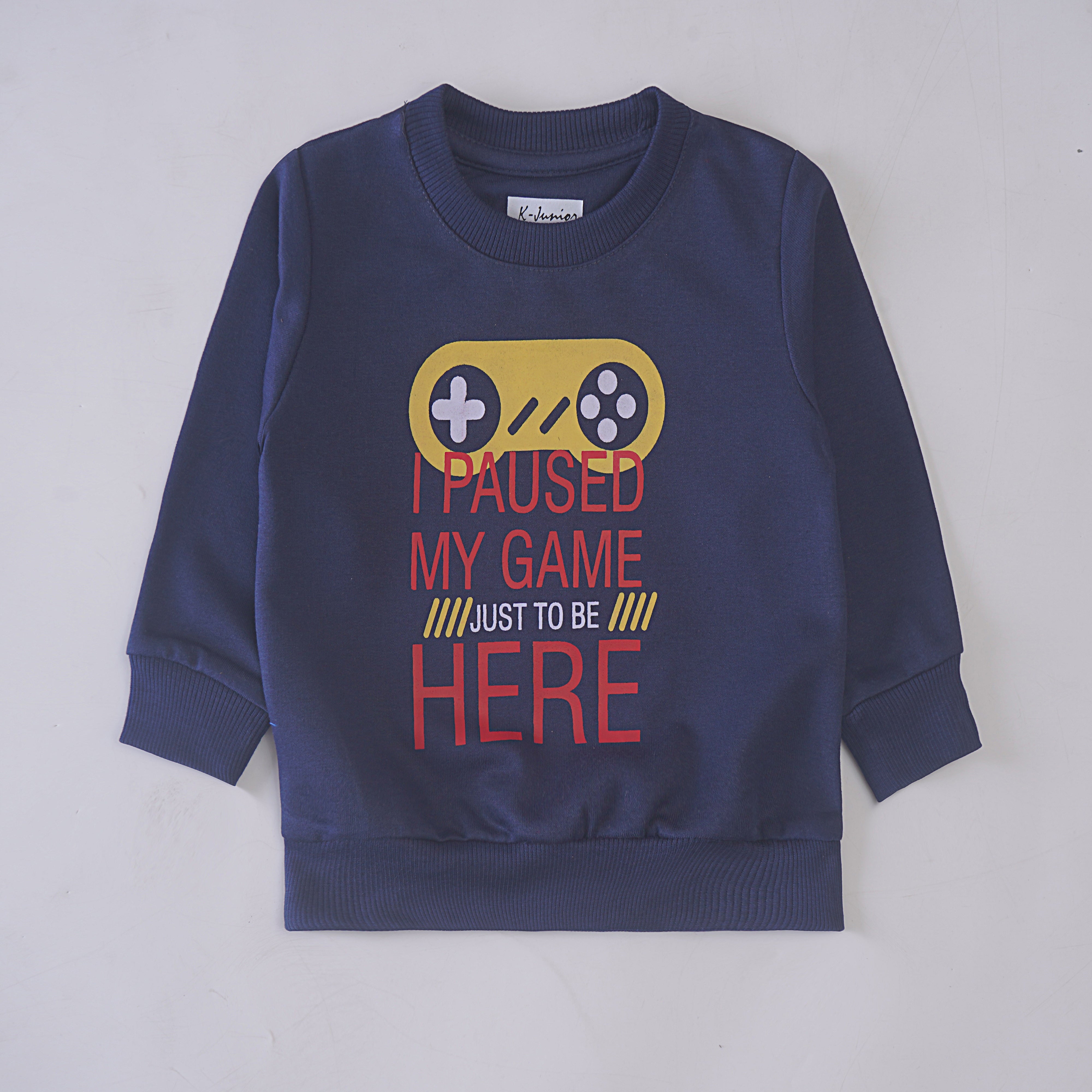 Boys Printed Full Sleeve Sweat T-Shirt (I-Paused-My-Game)