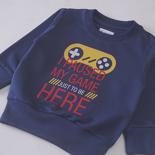 Boys Printed Full Sleeve Sweat T-Shirt (I-Paused-My-Game)