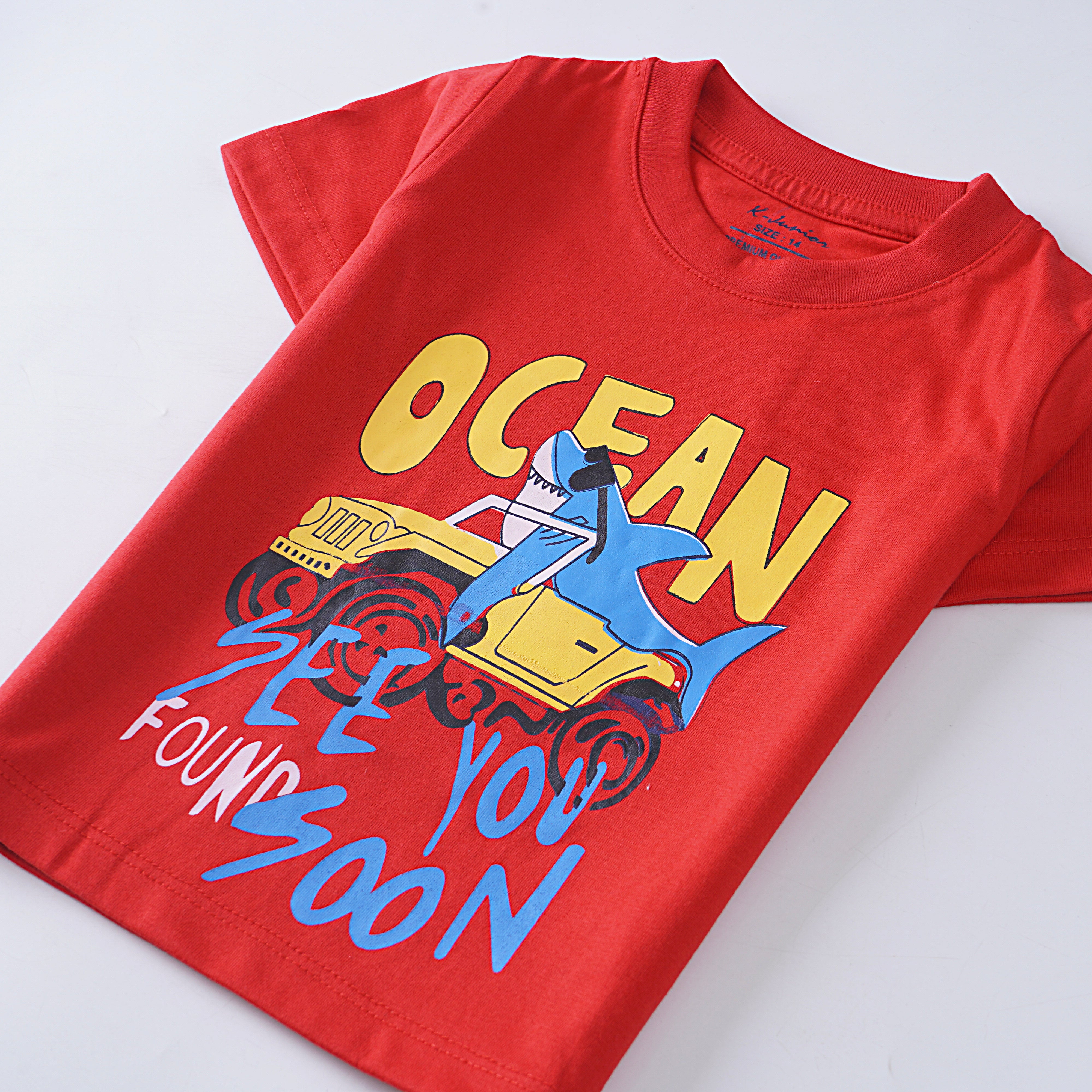 Boys Half Sleeves-Printed T-Shirt (Ocean)