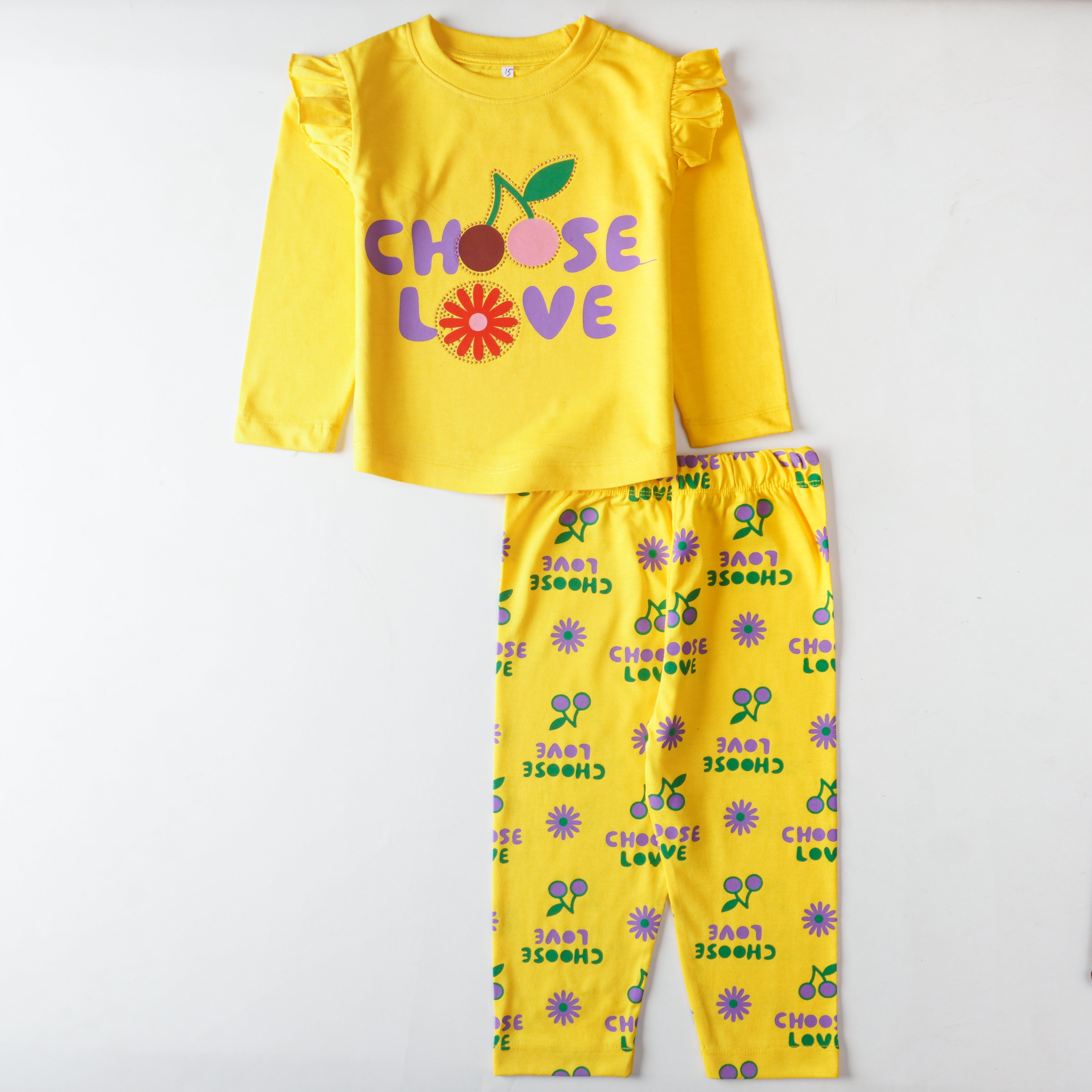 Girls Printed Full Sleeve Suit (Choose Love)