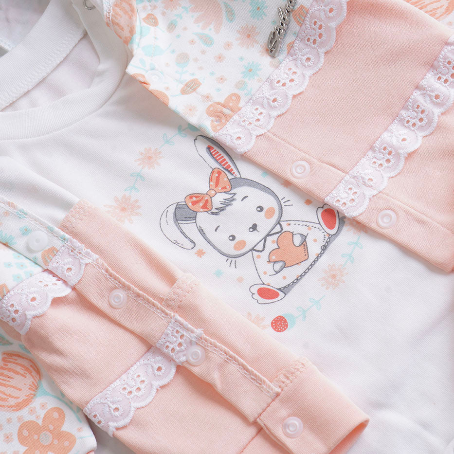 Infant Girls 3 Pcs Suit – Cozy Green, Peach & Pink Baby Outfit Set (3-6 Months)