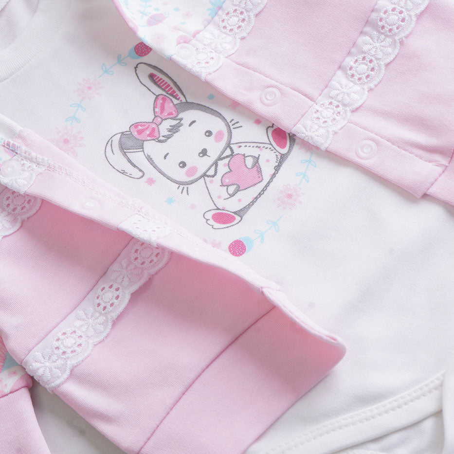 Infant Girls 3 Pcs Suit – Cozy Green, Peach & Pink Baby Outfit Set (3-6 Months)