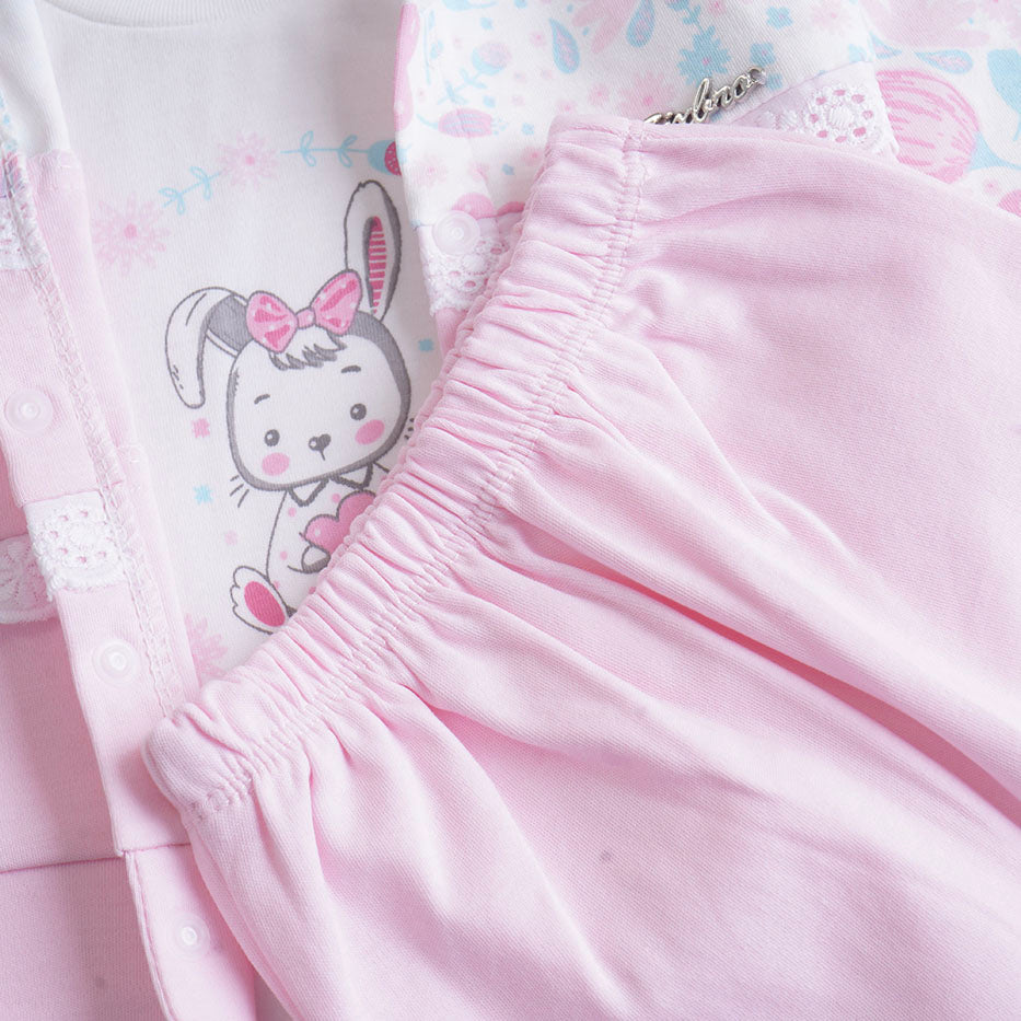 Infant Girls 3 Pcs Suit – Cozy Green, Peach & Pink Baby Outfit Set (3-6 Months)