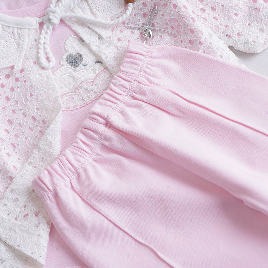 Infant Girls 3 Pcs Suit – Trendy Green, Peach & Pink Outfit Set (3-6 Months)