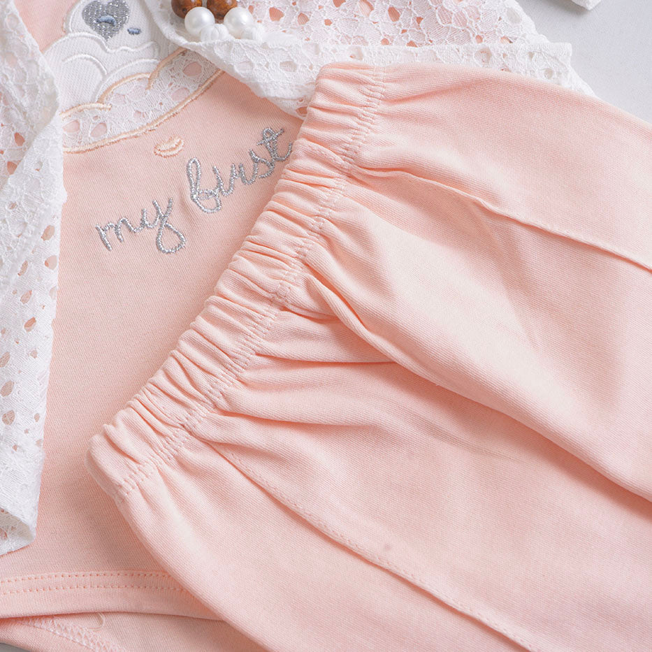 Infant Girls 3 Pcs Suit – Trendy Green, Peach & Pink Outfit Set (3-6 Months)