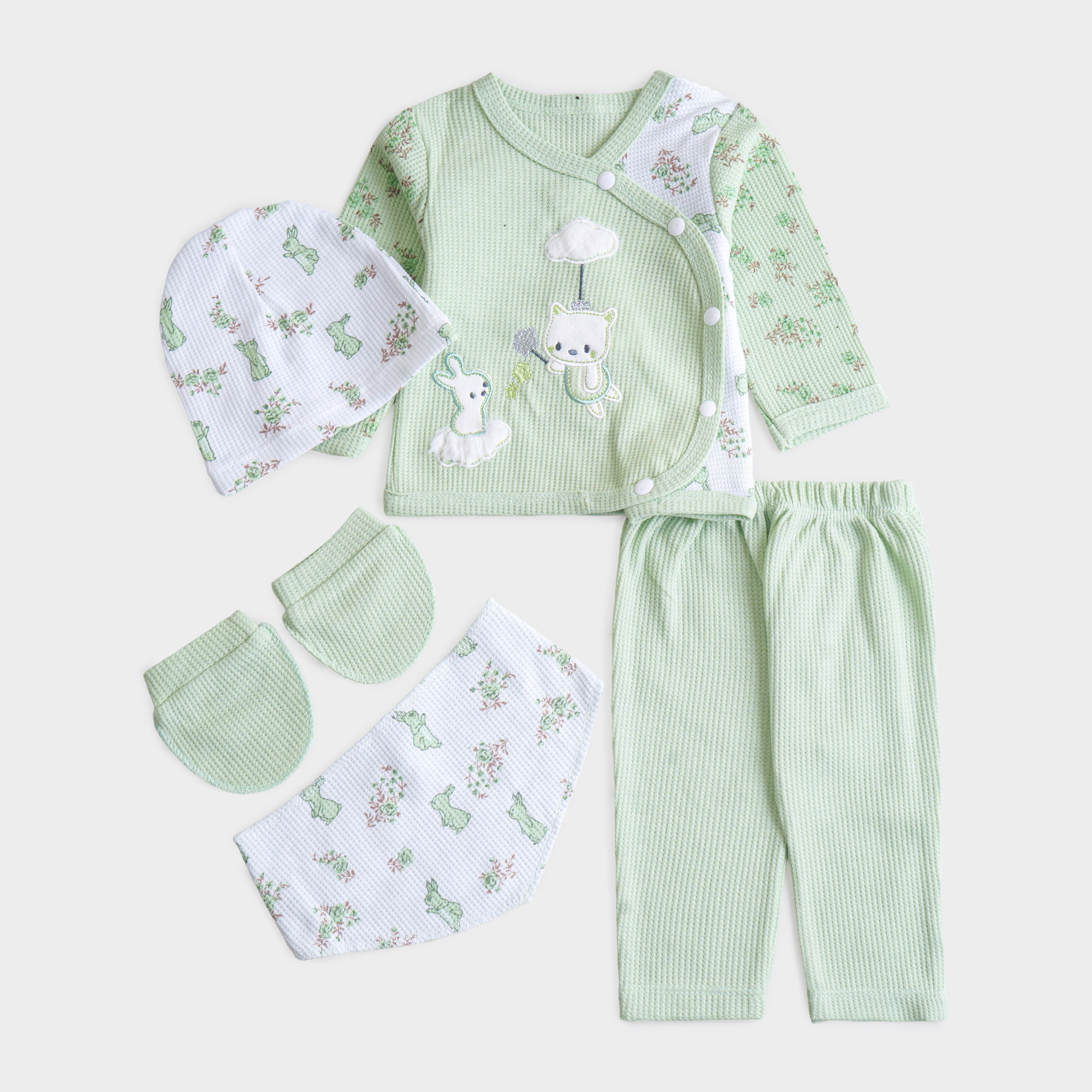 Infant Girls 2 Pcs Suit – Green & Pink Winter Outfit Set (3-6 Months)