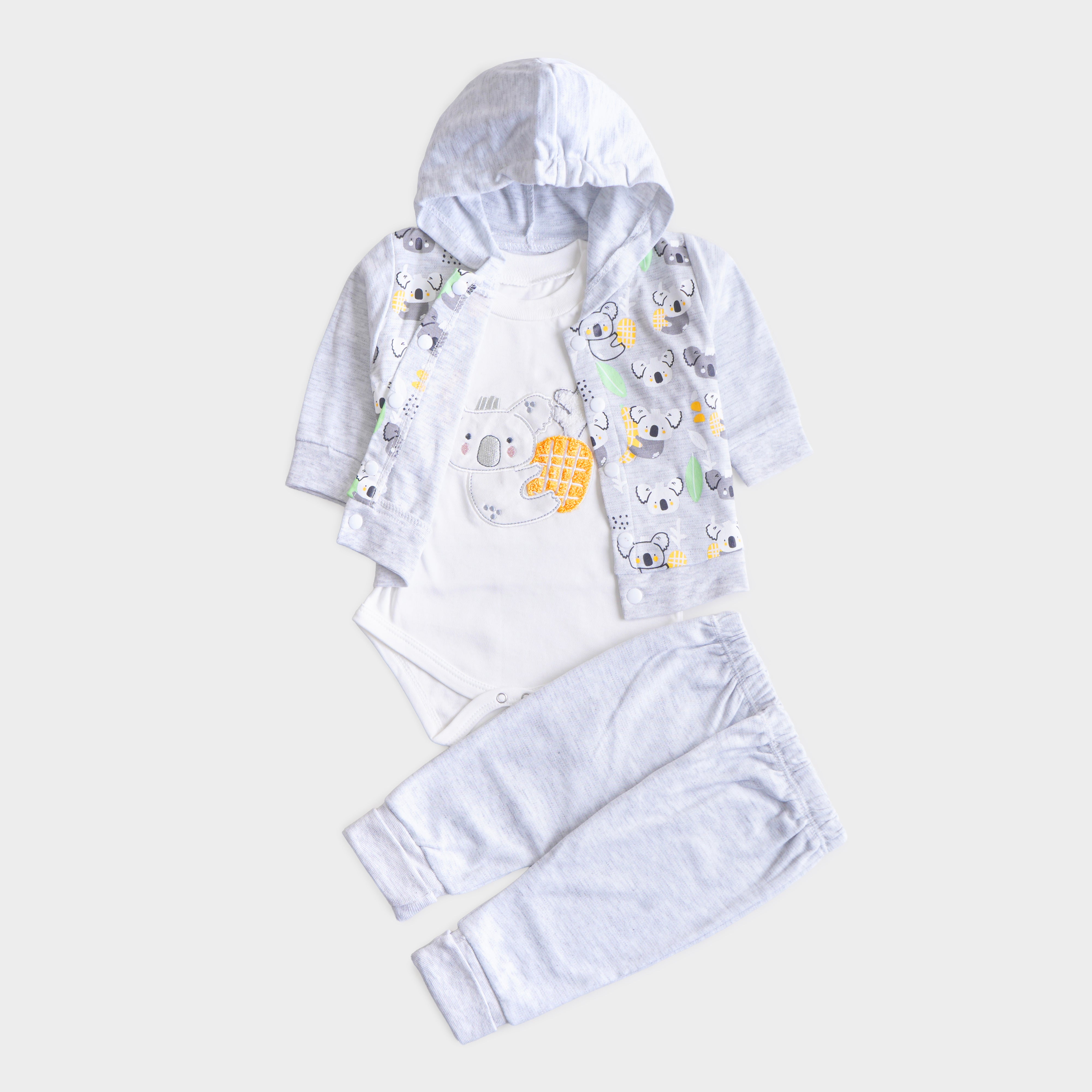 Infant Girls 3 Pcs Suit – Grey, Sky Blue & Skin Tone Winter Set (3-6 Months)