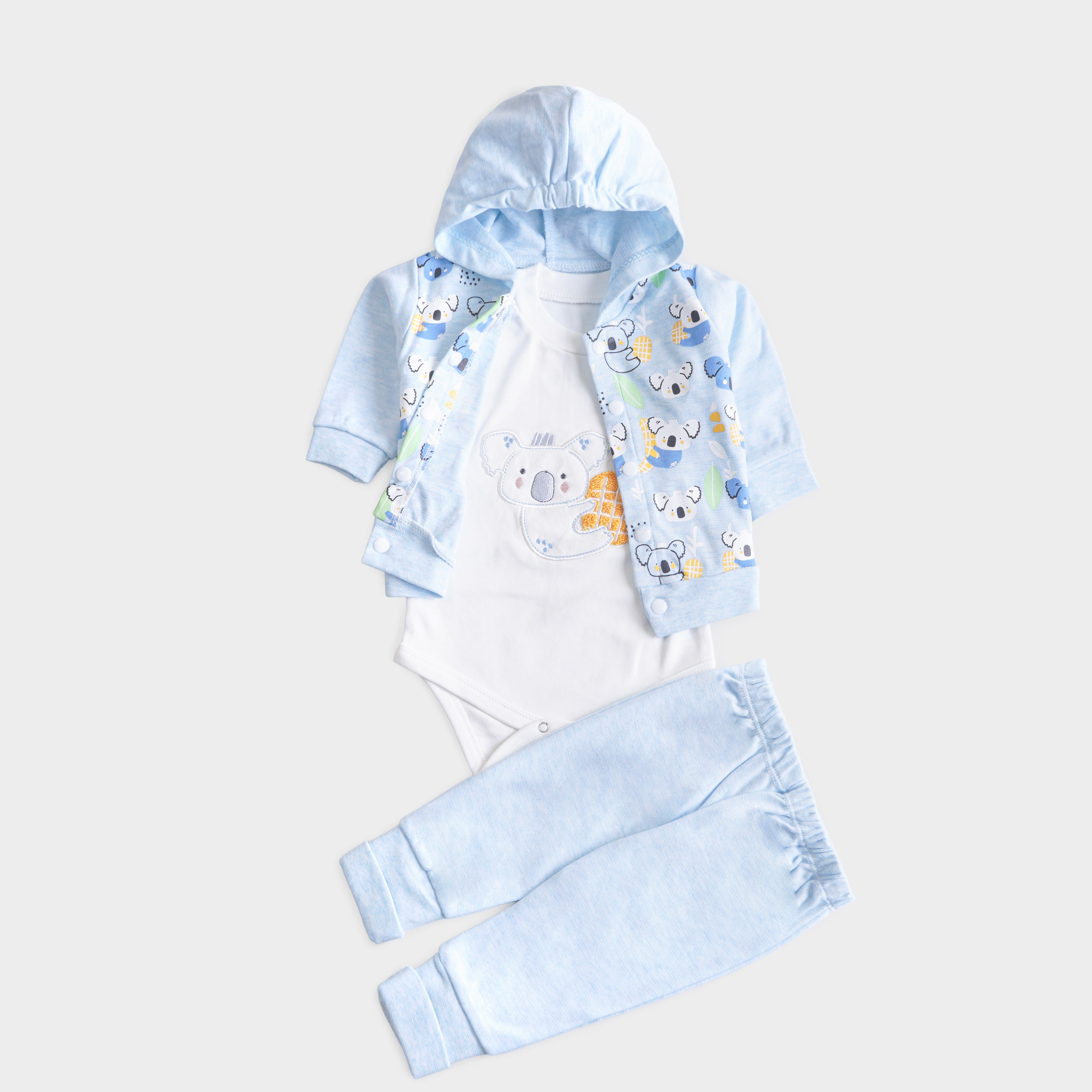 Infant Girls 3 Pcs Suit – Grey, Sky Blue & Skin Tone Winter Set (3-6 Months)