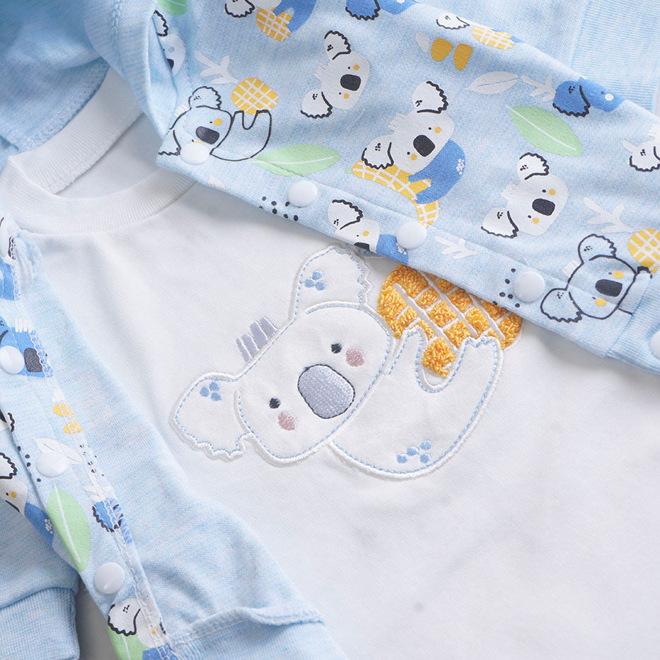 Infant Girls 3 Pcs Suit – Grey, Sky Blue & Skin Tone Winter Set (3-6 Months)