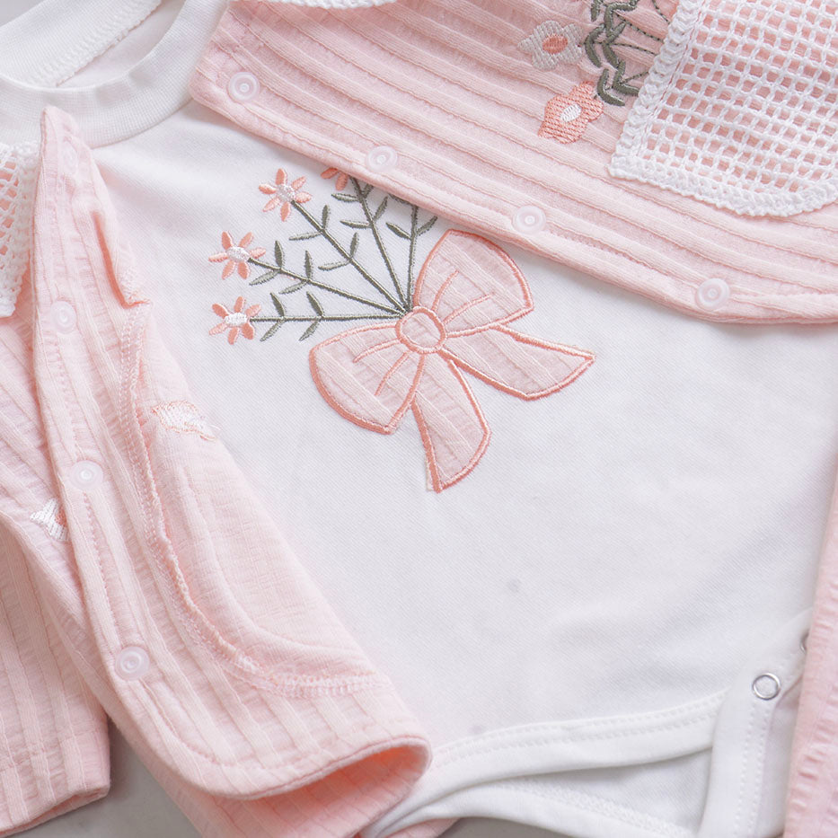 Infant Girls 3 Pcs Suit – Peach, Pink & Yellow Winter Set (3-6 Months)