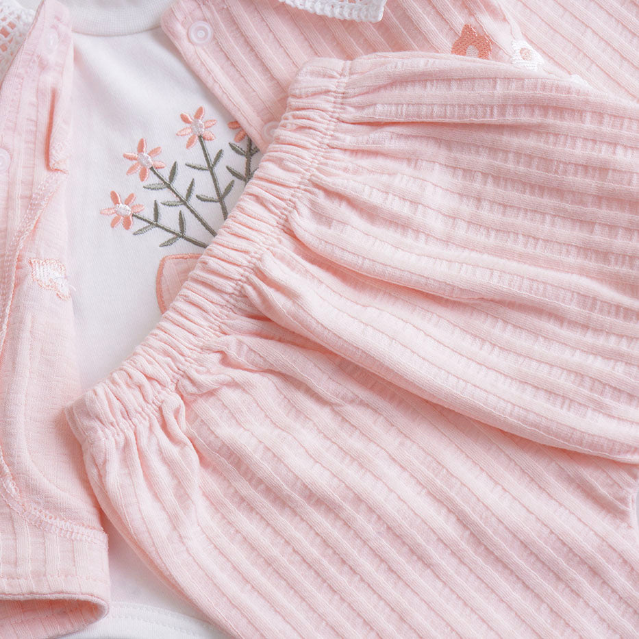 Infant Girls 3 Pcs Suit – Peach, Pink & Yellow Winter Set (3-6 Months)