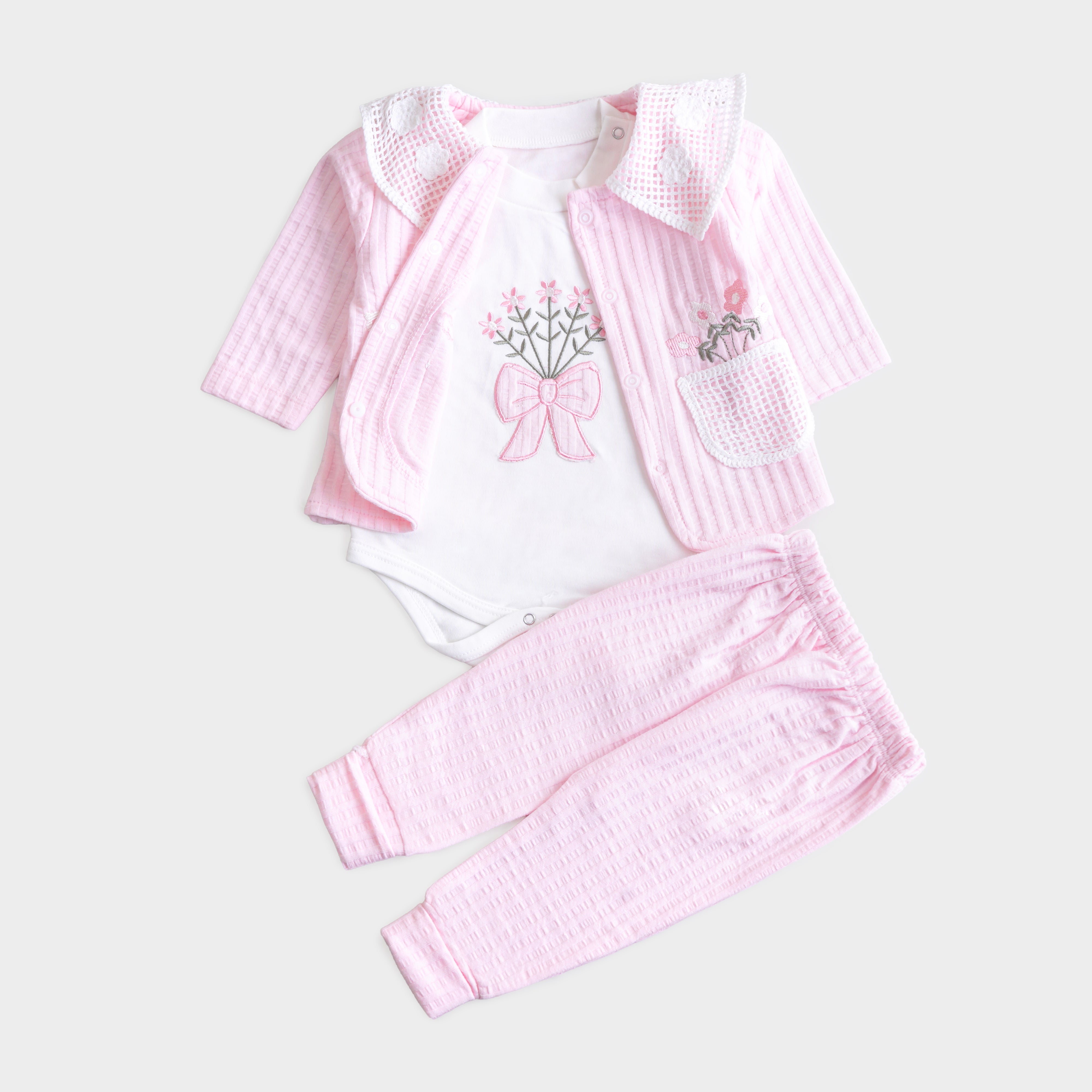 Infant Girls 3 Pcs Suit – Peach, Pink & Yellow Winter Set (3-6 Months)