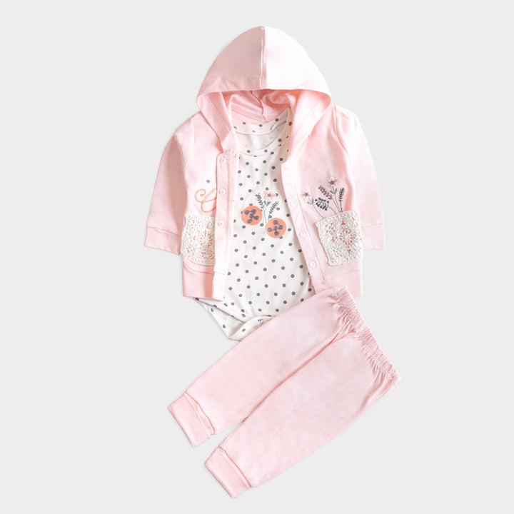 Infant Girls 3 Pcs Suit – Soft Green, Peach & Pink Baby Set (3-6 Months)