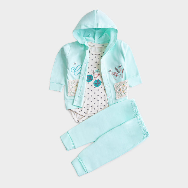 Infant Girls 3 Pcs Suit – Soft Green, Peach & Pink Baby Set (3-6 Months)