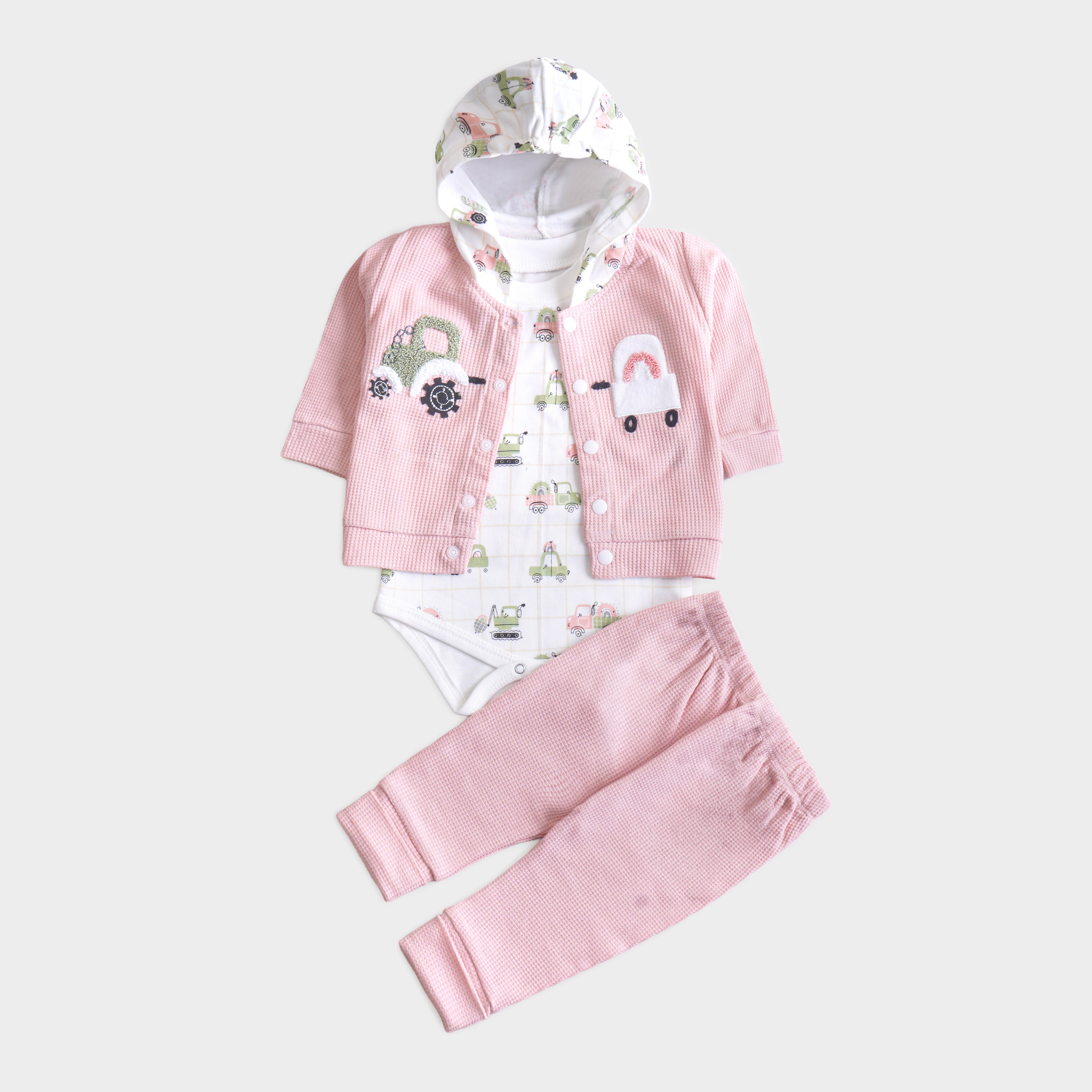 Infant Girls 3 Pcs Suit – Skin, Pink & Green Winter Outfit Set (3-6 Months)