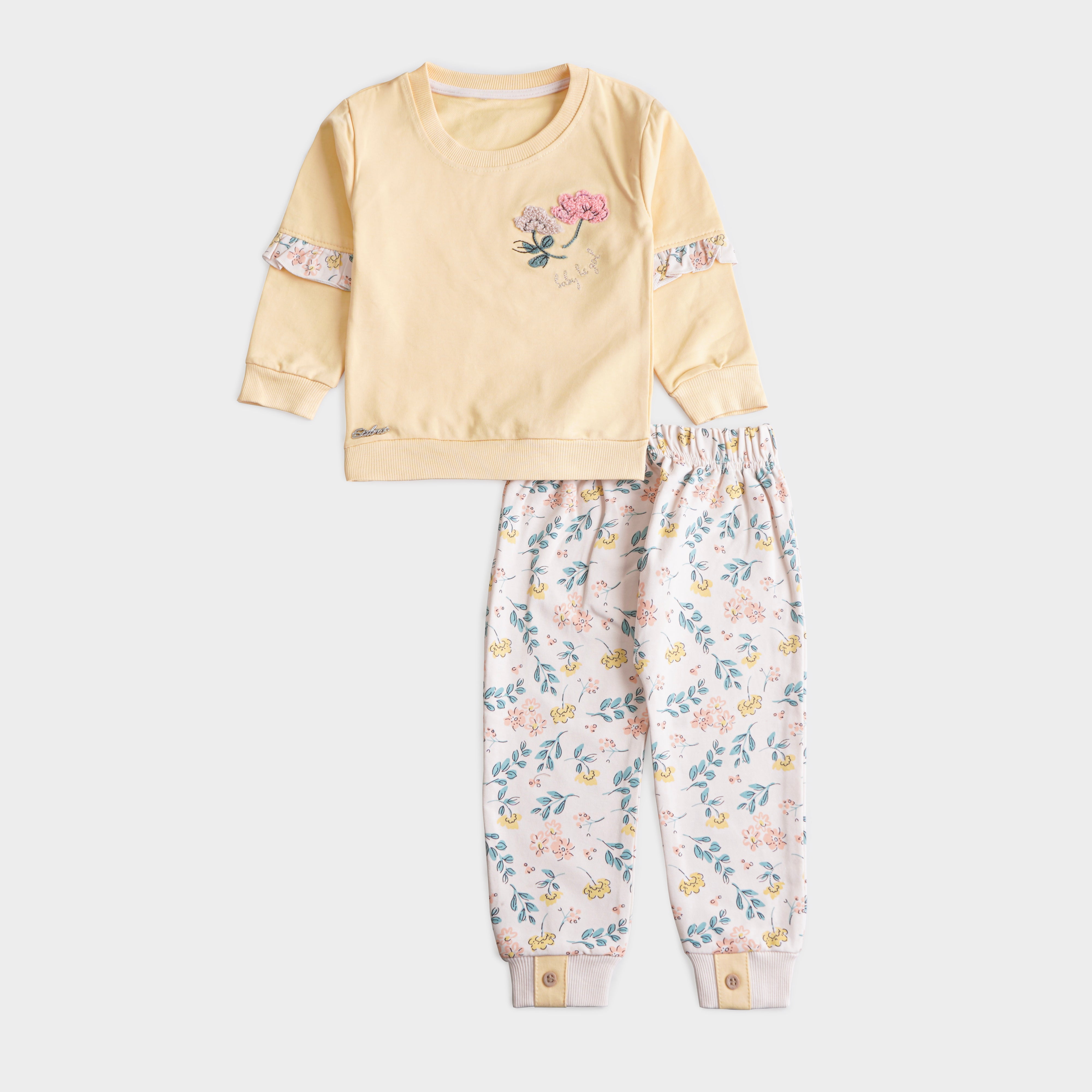 Girls 2 Pcs Winter Suit – Yellow, Green & Peach Co-ord Set (4 to 9 Years)