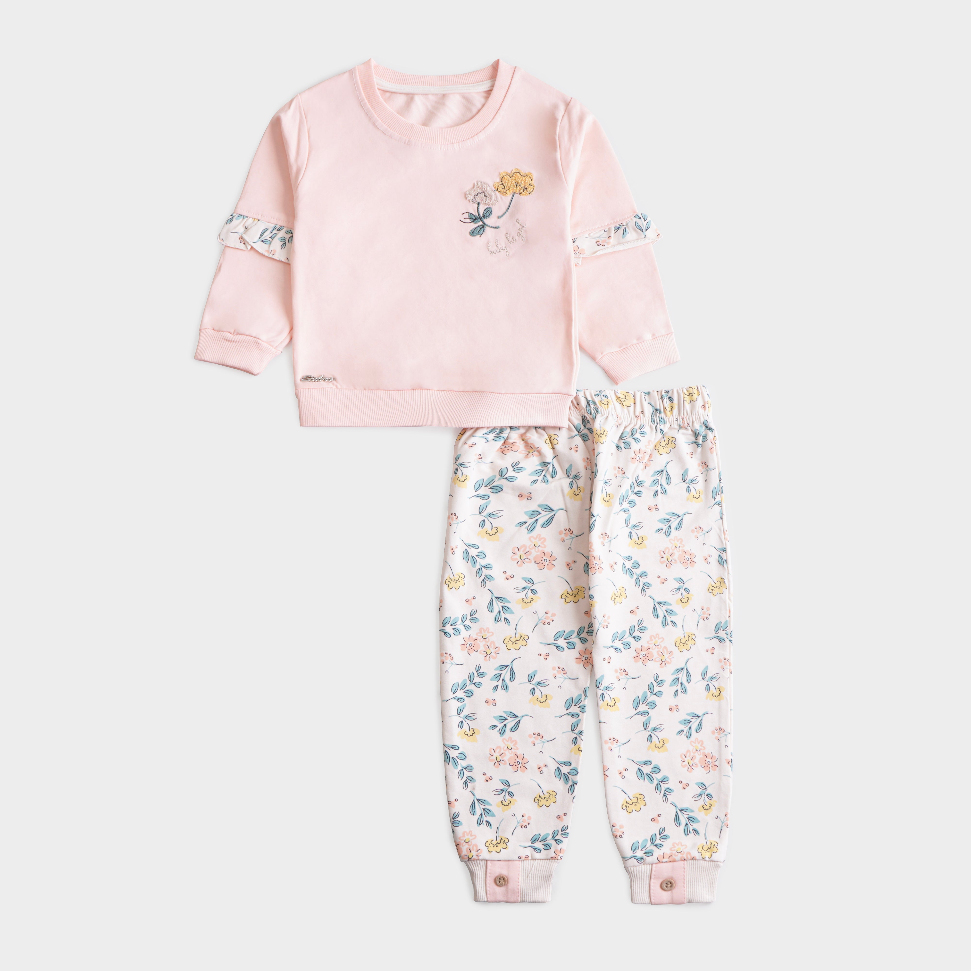 Girls 2 Pcs Winter Suit – Yellow, Green & Peach Co-ord Set (4 to 9 Years)