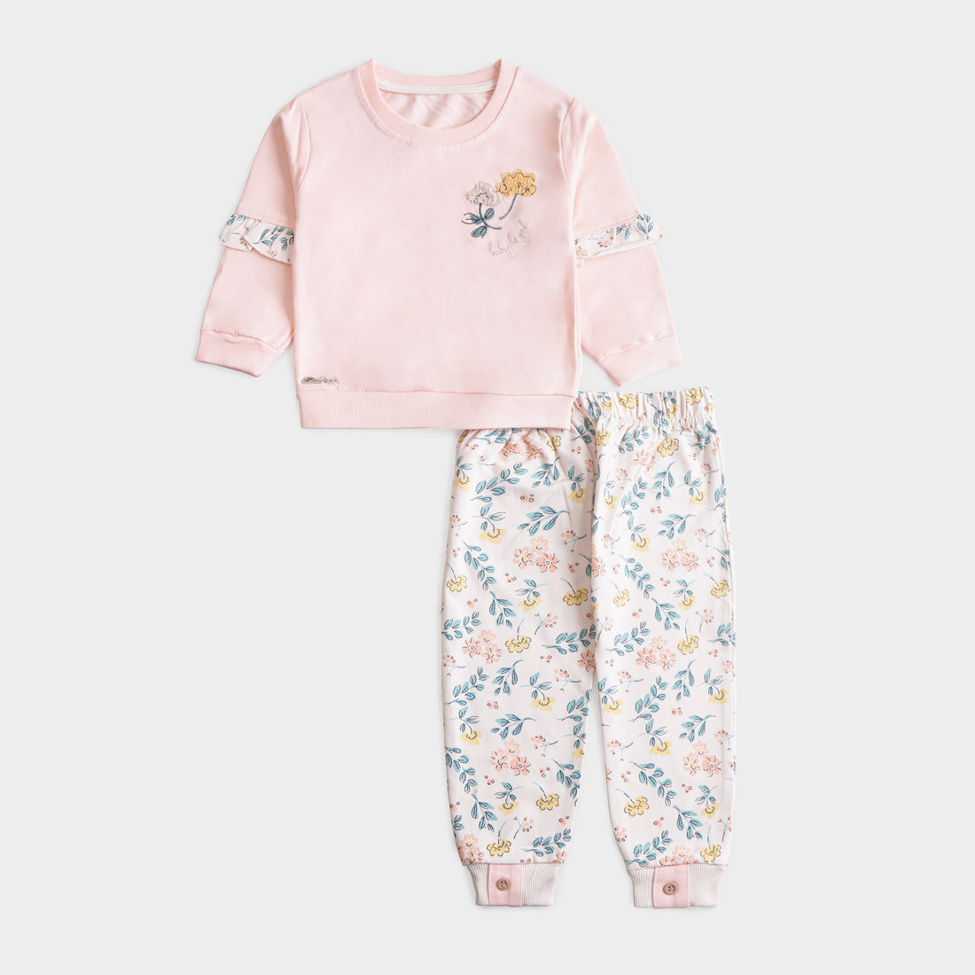 Girls 2 Pcs Winter Suit – Yellow, Green & Peach Co-ord Set (4 to 9 Years)