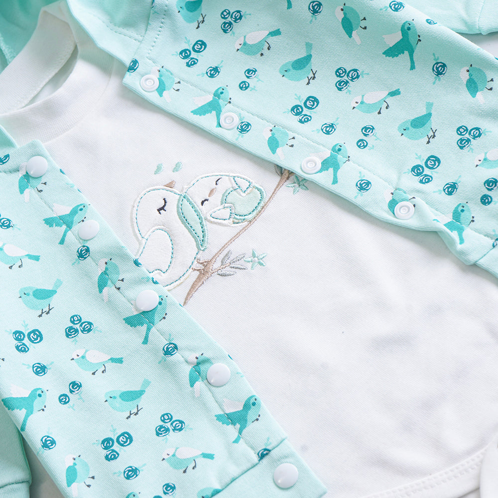 Infant Girls 3 Pcs Suit – Peach, Green & Pink Baby Winter Set (3-6 Months)