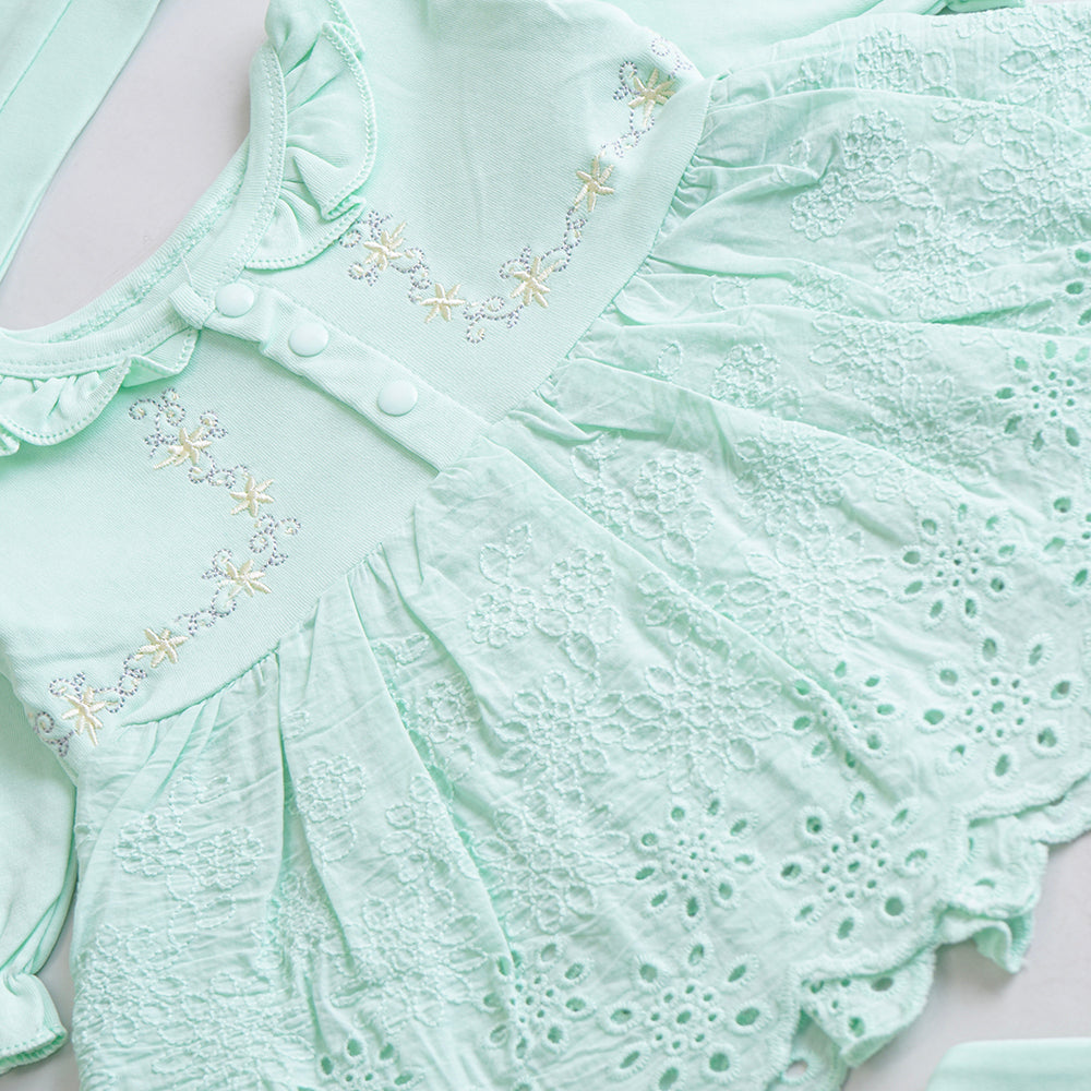 Infant Girls 3 Pcs Suit – Peach, Green, Pink & Yellow Set (3-6 Months)