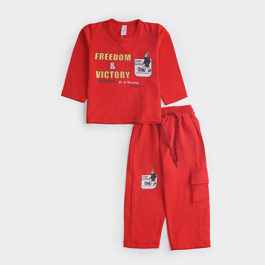 Boys Printed Full Sleeve Suit – Navy Blue & Red Winter Set (12 Months to 5 Years)
