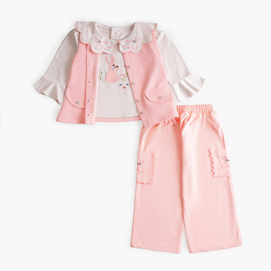 Girls 2 Pcs Suit – Peach, Green & Yellow Winter Outfit Set (4 to 9 Years)