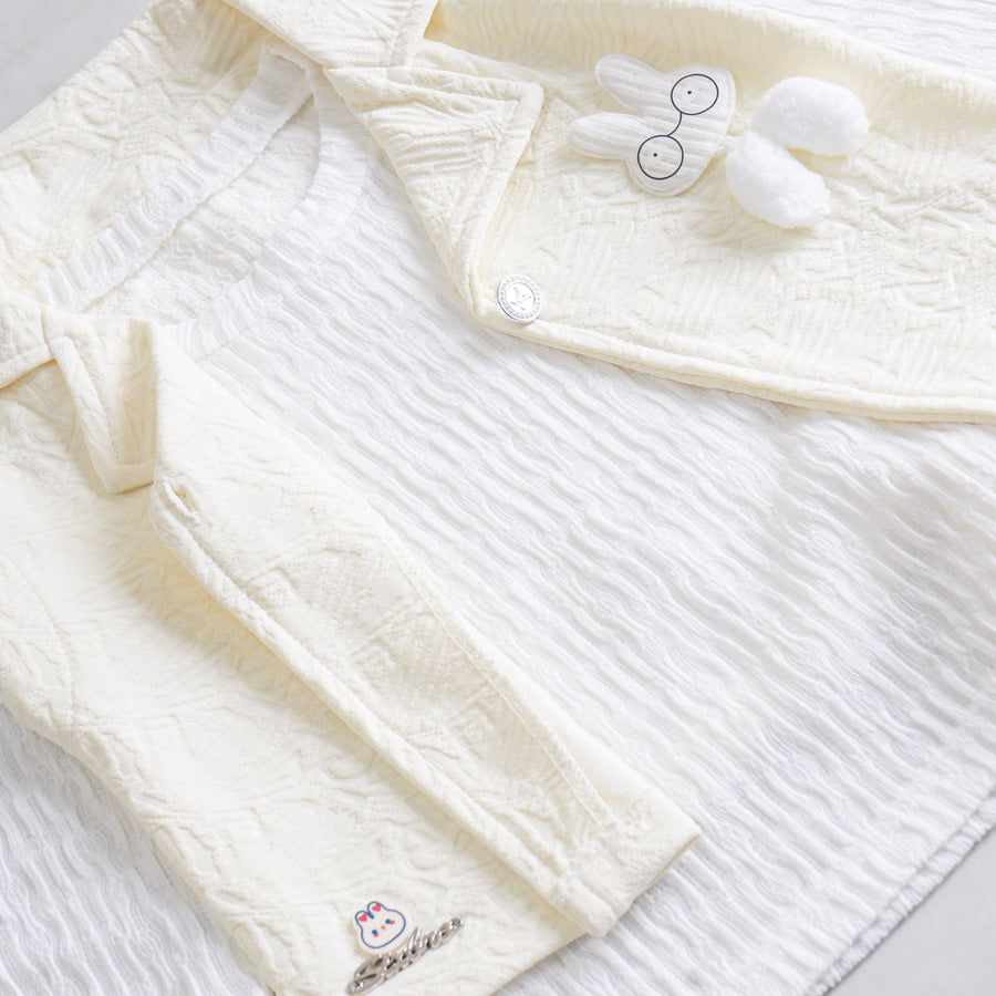 Girls 3 Pcs Suit – Light Green, Peach & Cream Winter Outfit Set (4 to 9 Years)