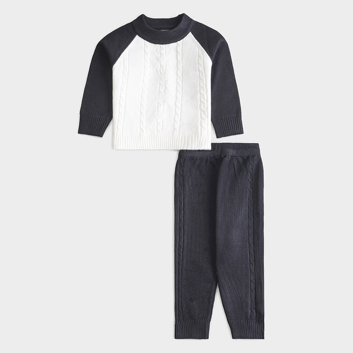 Infant Boys 2 Pcs Suit – Black, Brown & Grey Winter Outfit Set (6 to 24 Months)