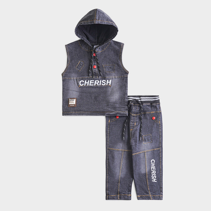 Boys 3 Pcs Suit – Charcoal & Sky Blue Winter Outfit Set (12 Months to 5 Years)