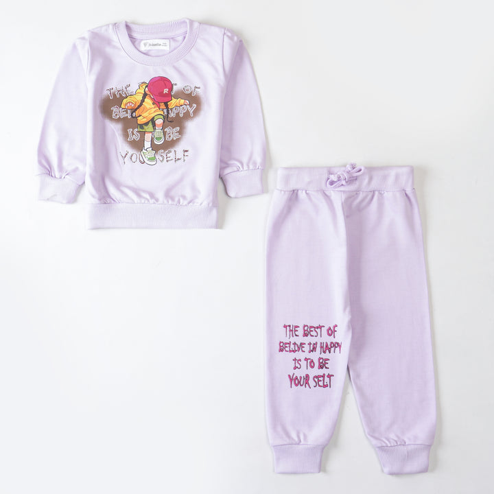 Girls Terry Printed Full Sleeve Suit