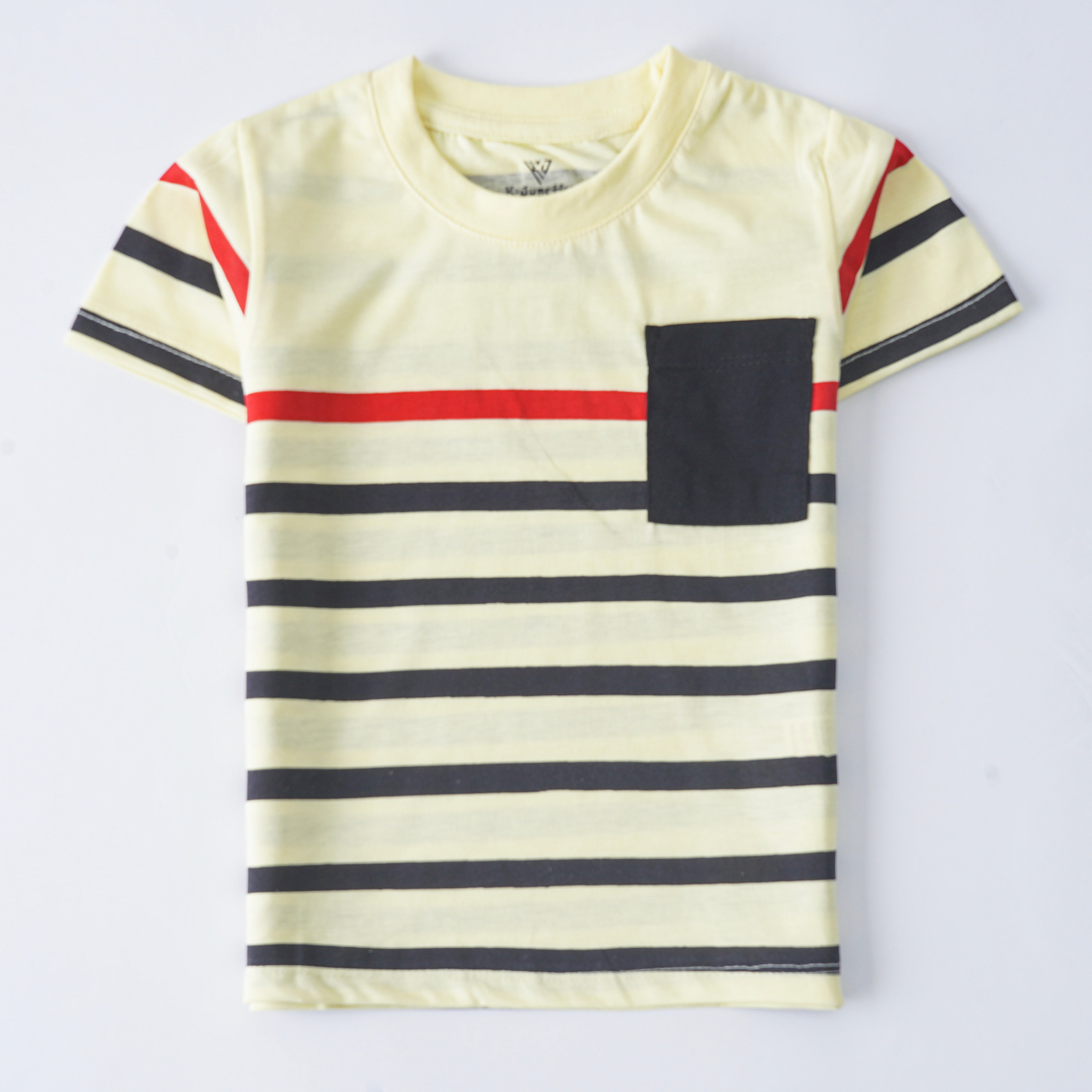Infant Boys Half Sleeves-Printed T-Shirt (Stripe-Pocket)